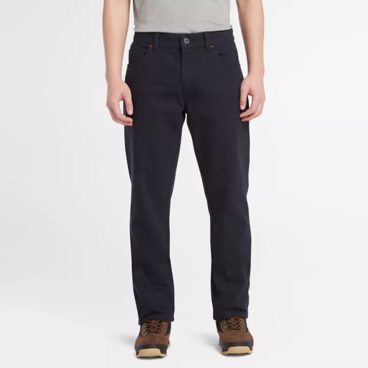 Calças retas Sandown de 5 bolsos para homem, na cor azul marinho.