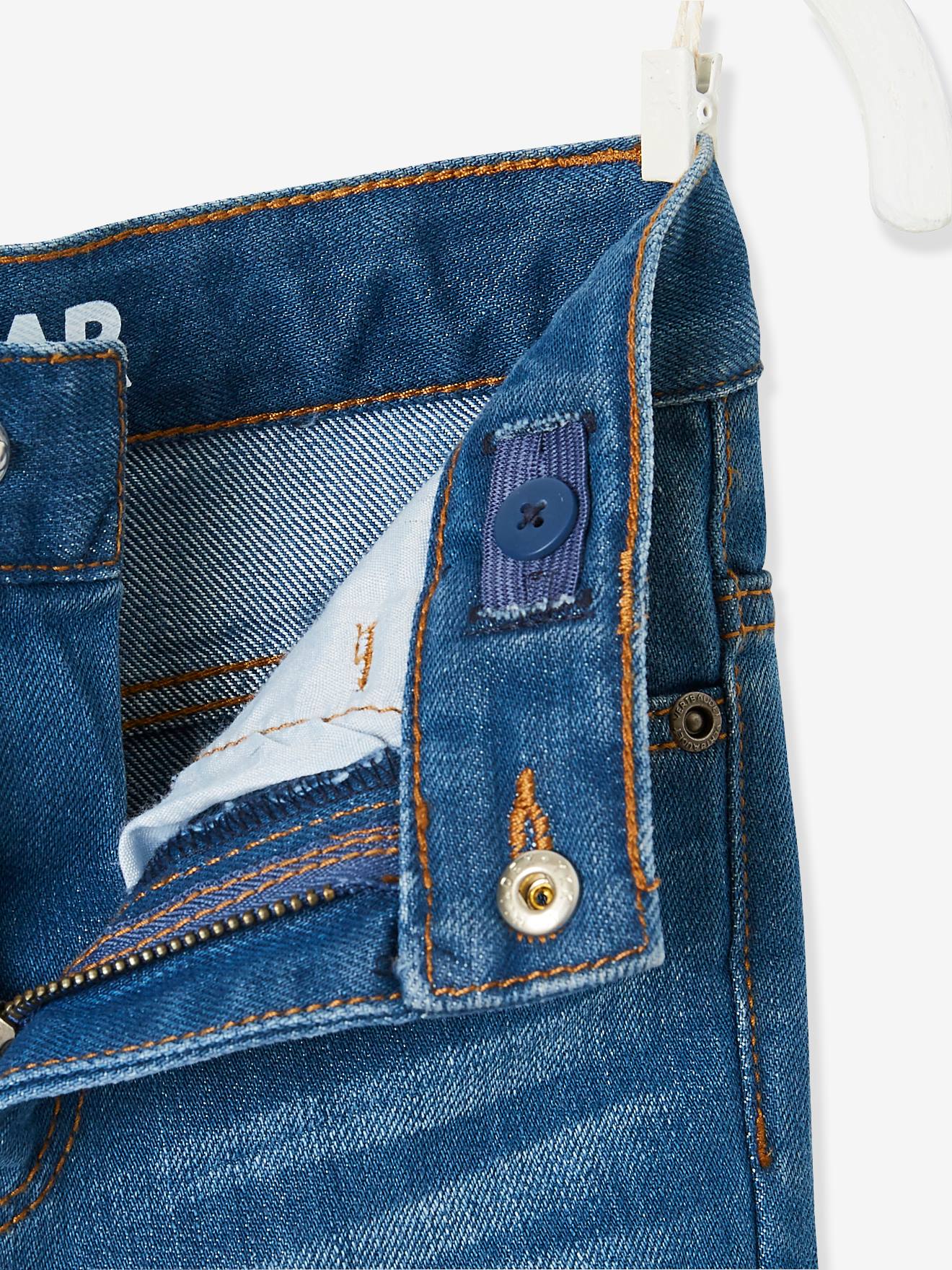 Calça jeans indestrutível de perna reta para meninos, modelagem morfológica para quadris largos, corte slim, lavagem azul escura