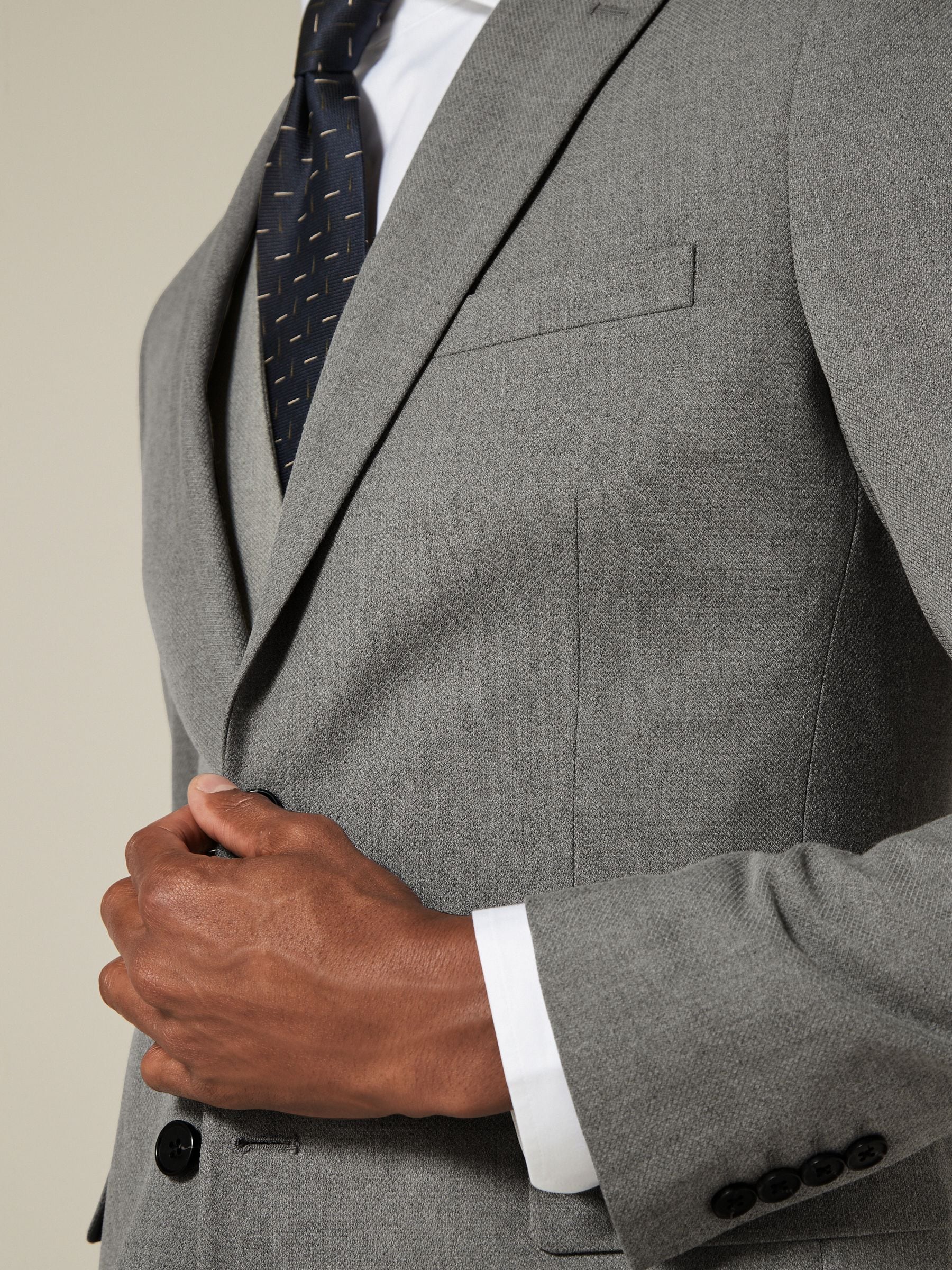 Grijs - Slim Fit - Kostuum met textuur: colbert