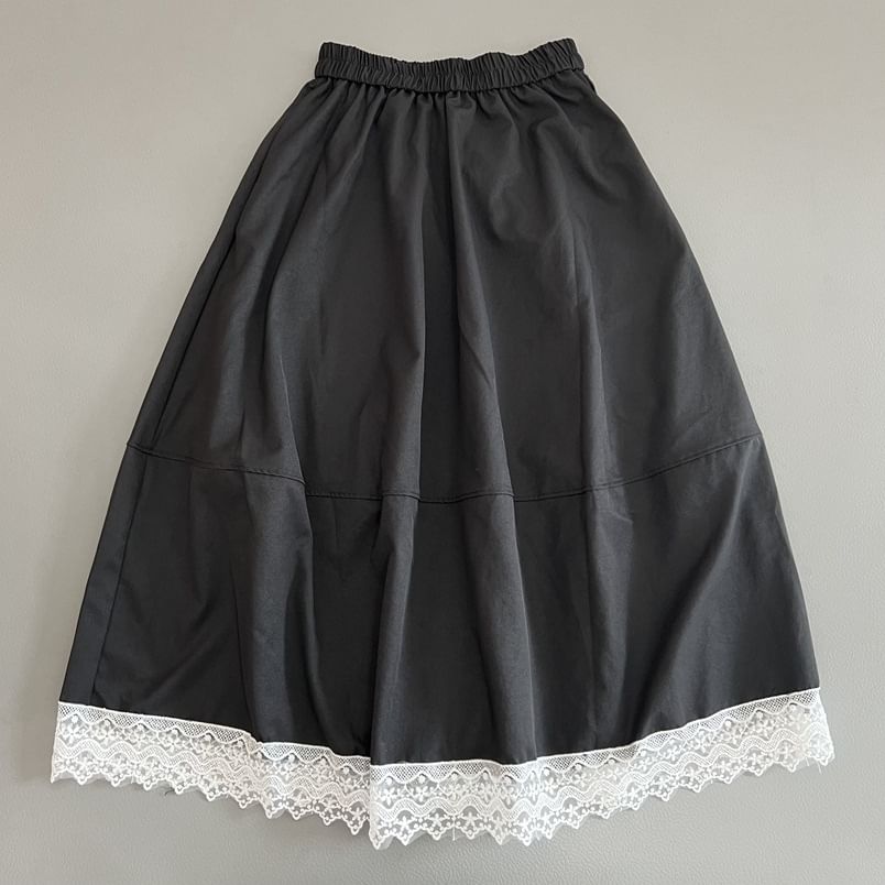 Rosehedge - Midi-A-lijn rok met elastische taille en effen kant