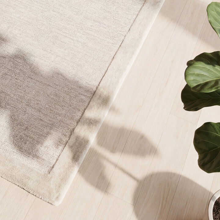 Laagpolig vloerkleed - Elena Border Beige - Handgetuft