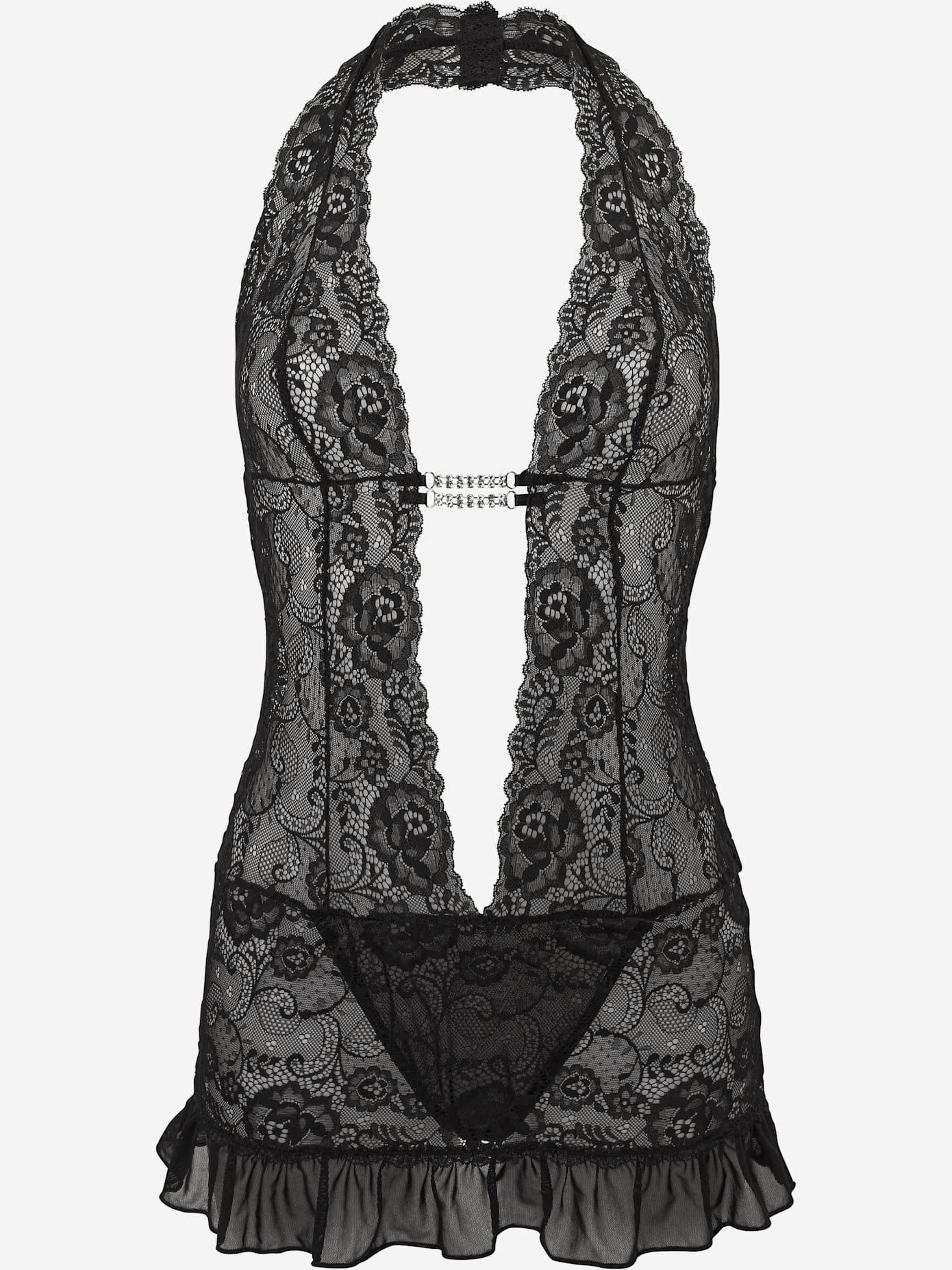 Body avec bride au cou combiné érotique en dentelle avec jolie encolure profonde
