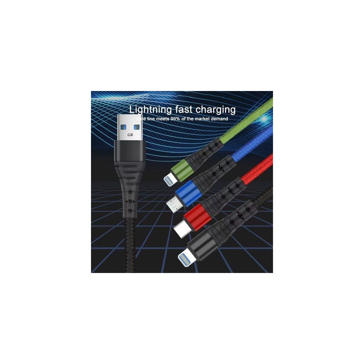 4i1 Laddkabel USB-C med Micro-USB,  USB-C och 2 lightning-uttag
