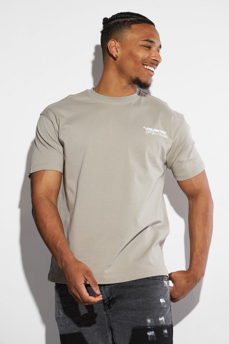 T-shirt large taupe à inscriptions