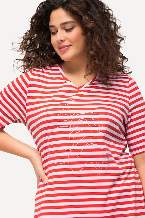 Shirt, Ringel, Metallic-Tier, V-Ausschnitt, Halbarm