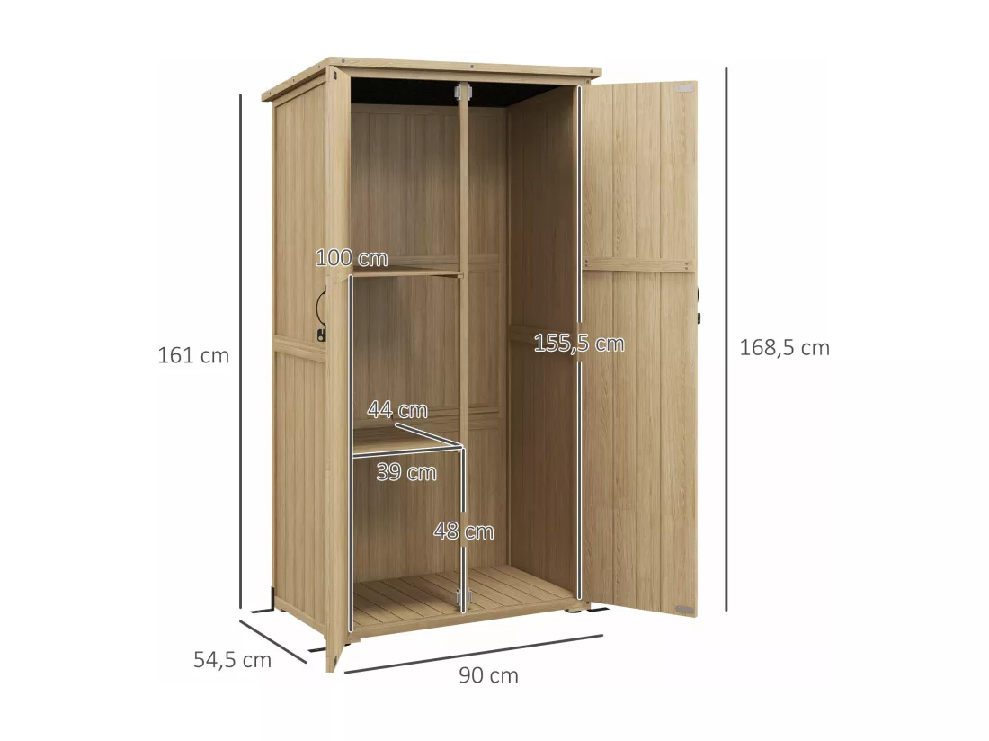 Armoire de jardin abri de jardin 2 portes croisillons 2 étagères toit bitumé bois sapin pré-huilé