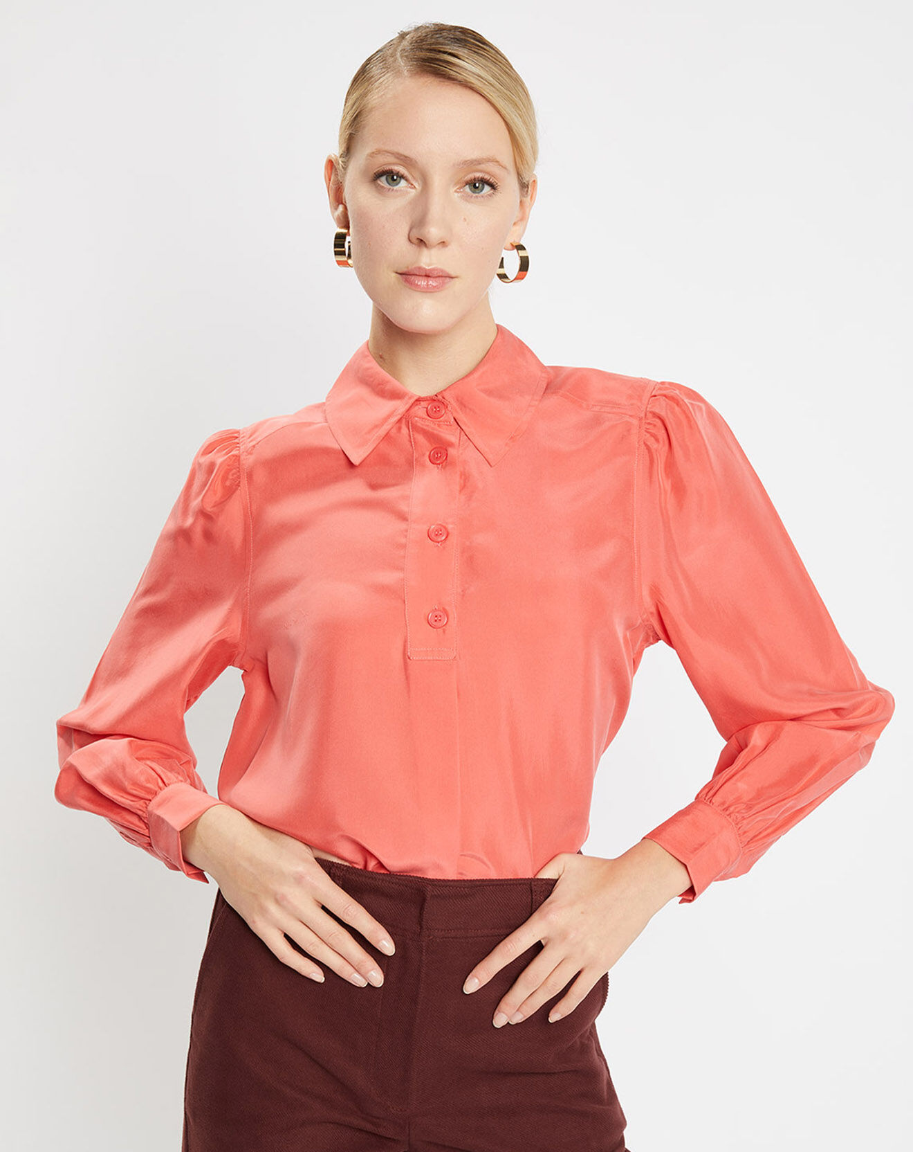 Jodhpur Blouse fluide 100% Soie Panos rose corail