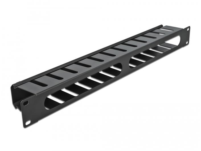 Delock Kabelführungspanel 1HE mit 2 Öffnungen , Schwarz Delock 19″ Kabelmanagement Rangierpanel mit 2 Öffnungen 1 HE Schwarz