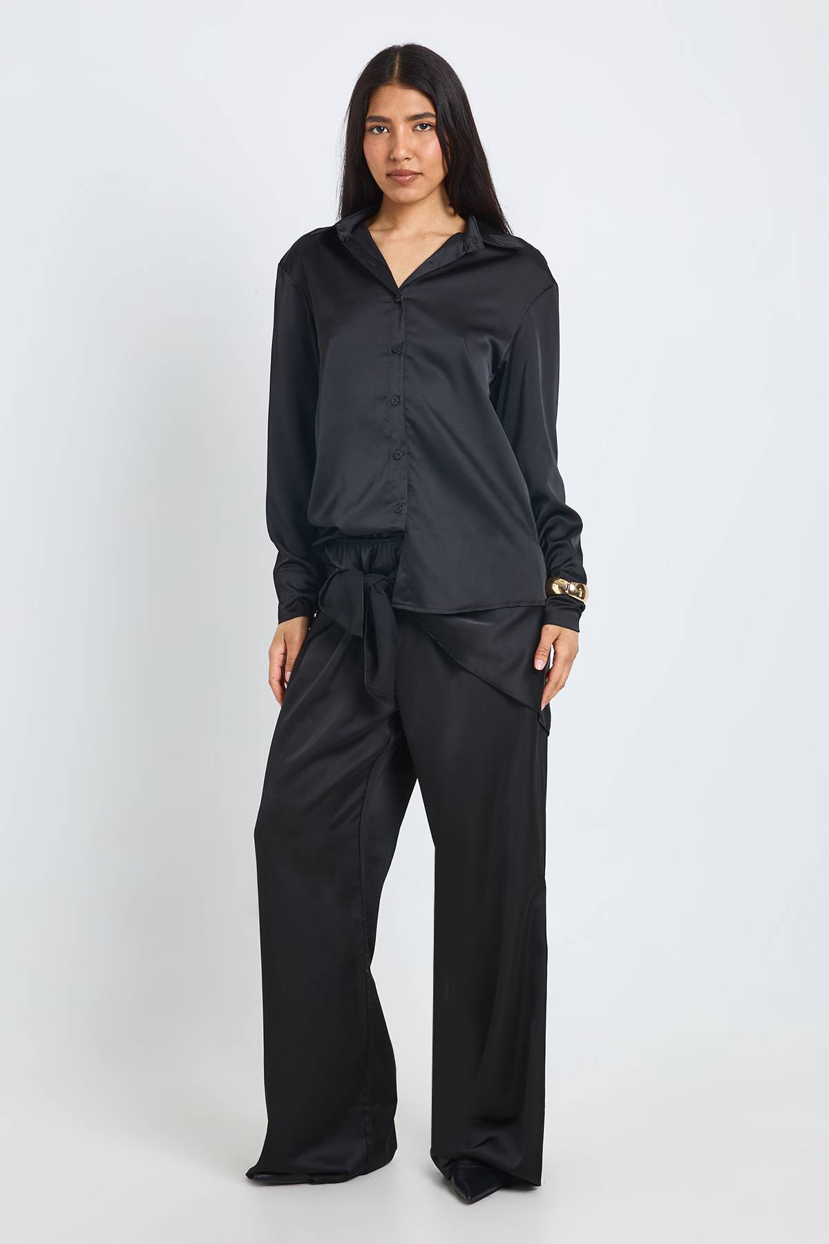 boohoo Ensemble Coordonné Tall Chemise Et Pantalon En Satin Avec Taille Nouée