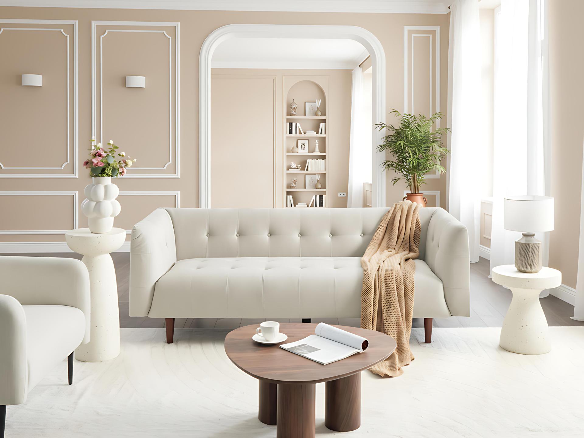 Bank 3-zits BYSKE Stof Lichtbeige
