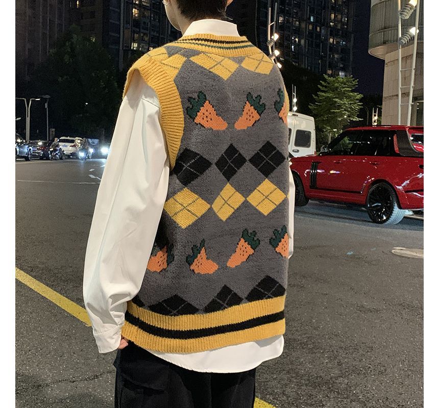 Hushgrain - V-hals Argyle Print Trui Vest