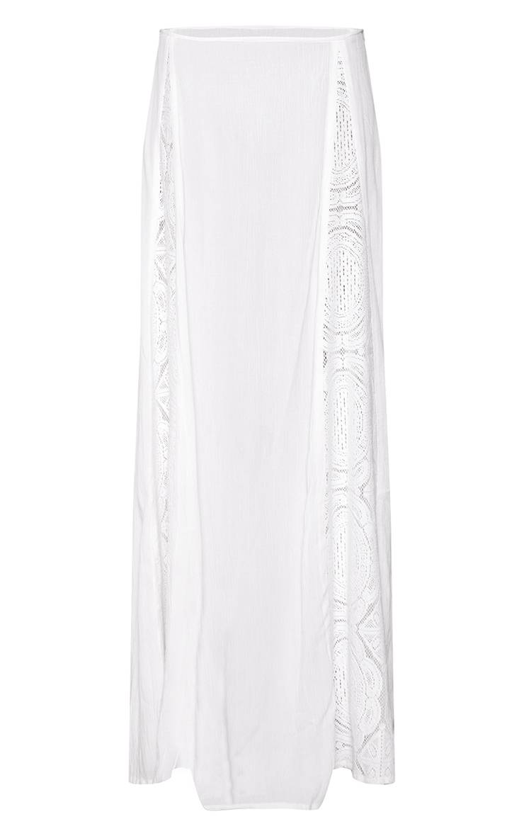 Blanc Jupe Maxi En Étamine De Coton Avec Panneaux Broderie