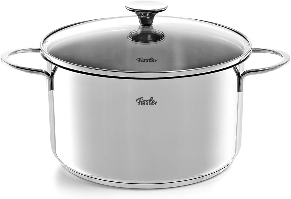 Fissler Copenhagen/Edelstahl-Topfset, 5-teilig, Kochtopf-Set, Töpfe mit Glas-Deckel (3 Kochtöpfe, 1 Bratentopf, 1 Stielkasserolle-deckellos) - Induktion