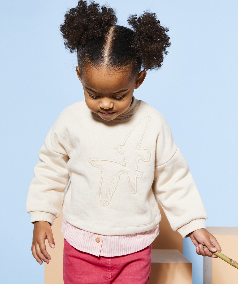 sweat manches longues bébé fille effet 2 en 1 en fibres recyclées beige