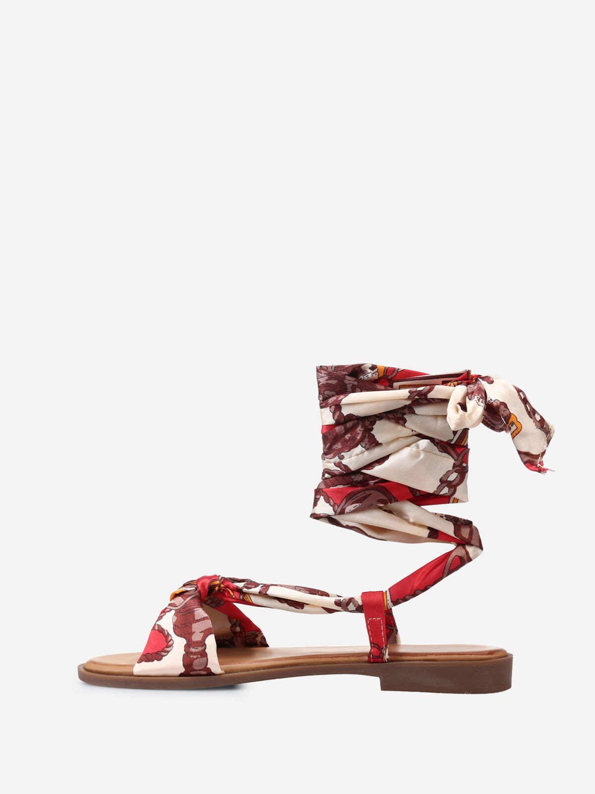 Sandales avec ruban satiné à nouer- Beige