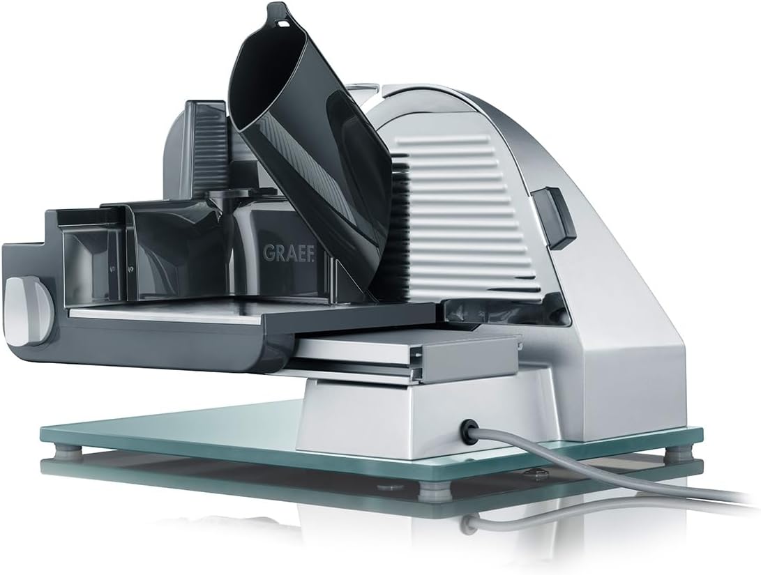 GRAEF. Master M20 - Elektrischer Allesschneider, Made in Germany, Vollstahlmesser Ø 170 mm für feinste Schnitte, Schnittstärke 0-20 mm, Kondensatormotor 170 W, Vollmetall, Schneidemaschine, Silber
