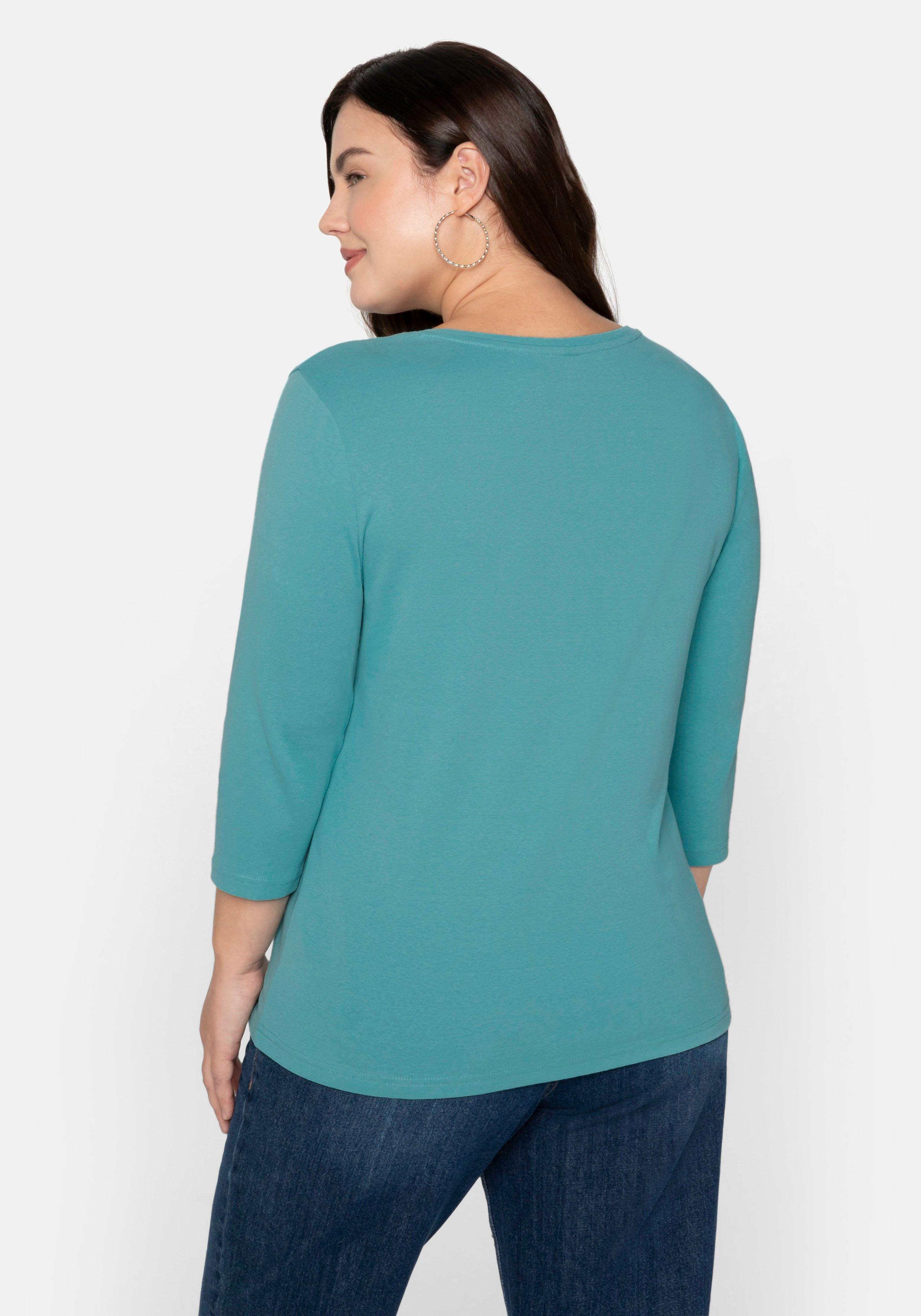 Shirt mit 3/4-Arm und V-Ausschnitt, in Rippqualität