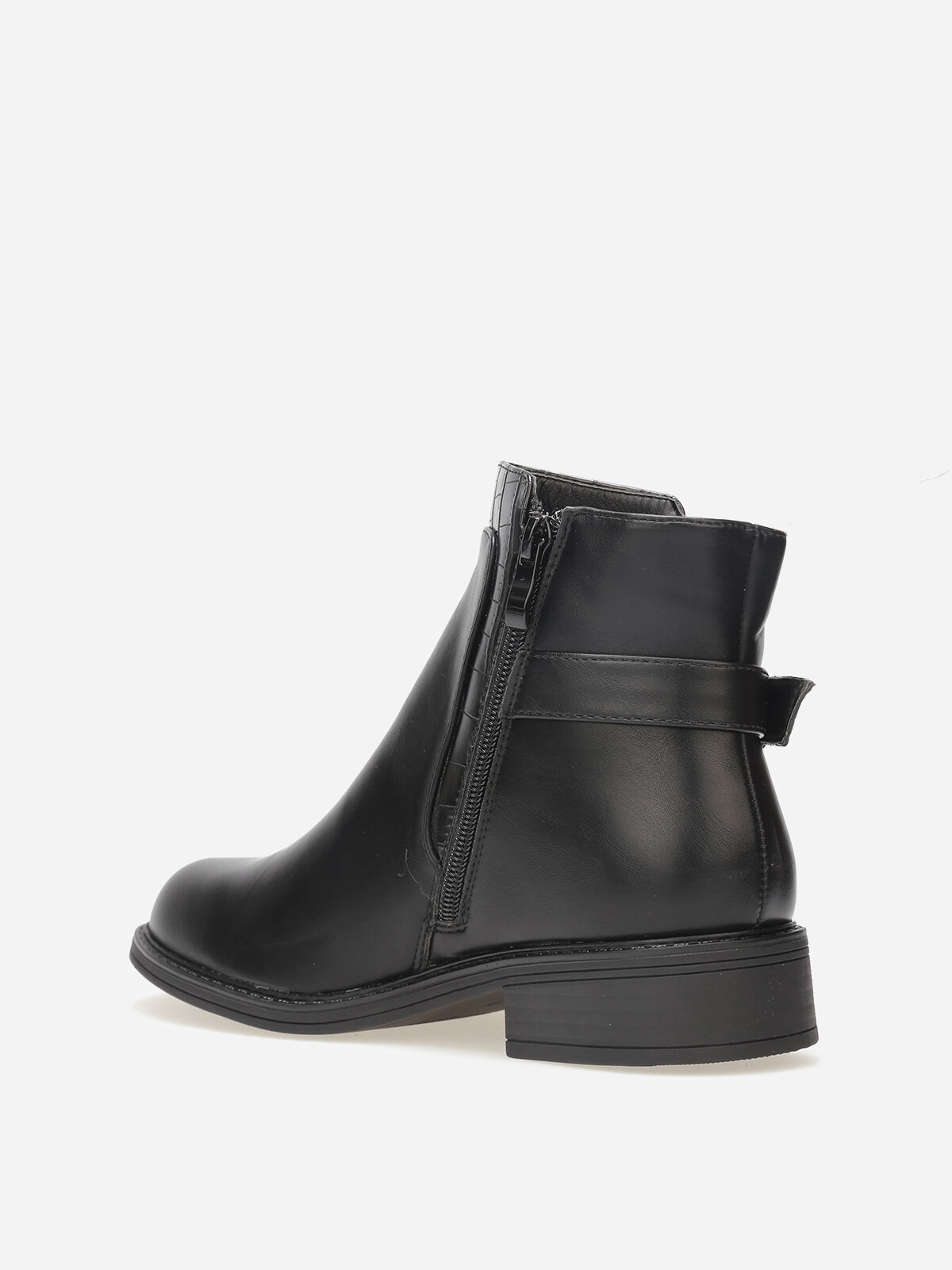 Bottines bi-matières à boucle métallique- Noir