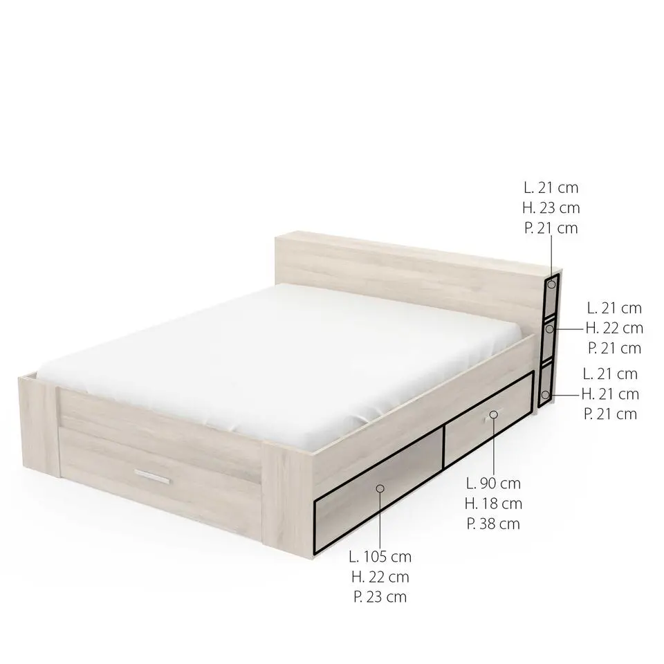 Bed Polly 160 x 200 cm-Kronberg eik