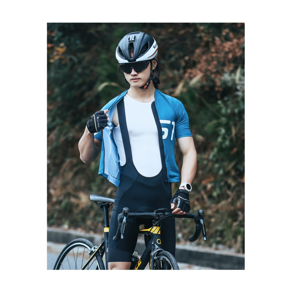 (Gr. L) Gepolsterte Herren Fahrrad Velo Rennrad Träger Hose - Schwarz