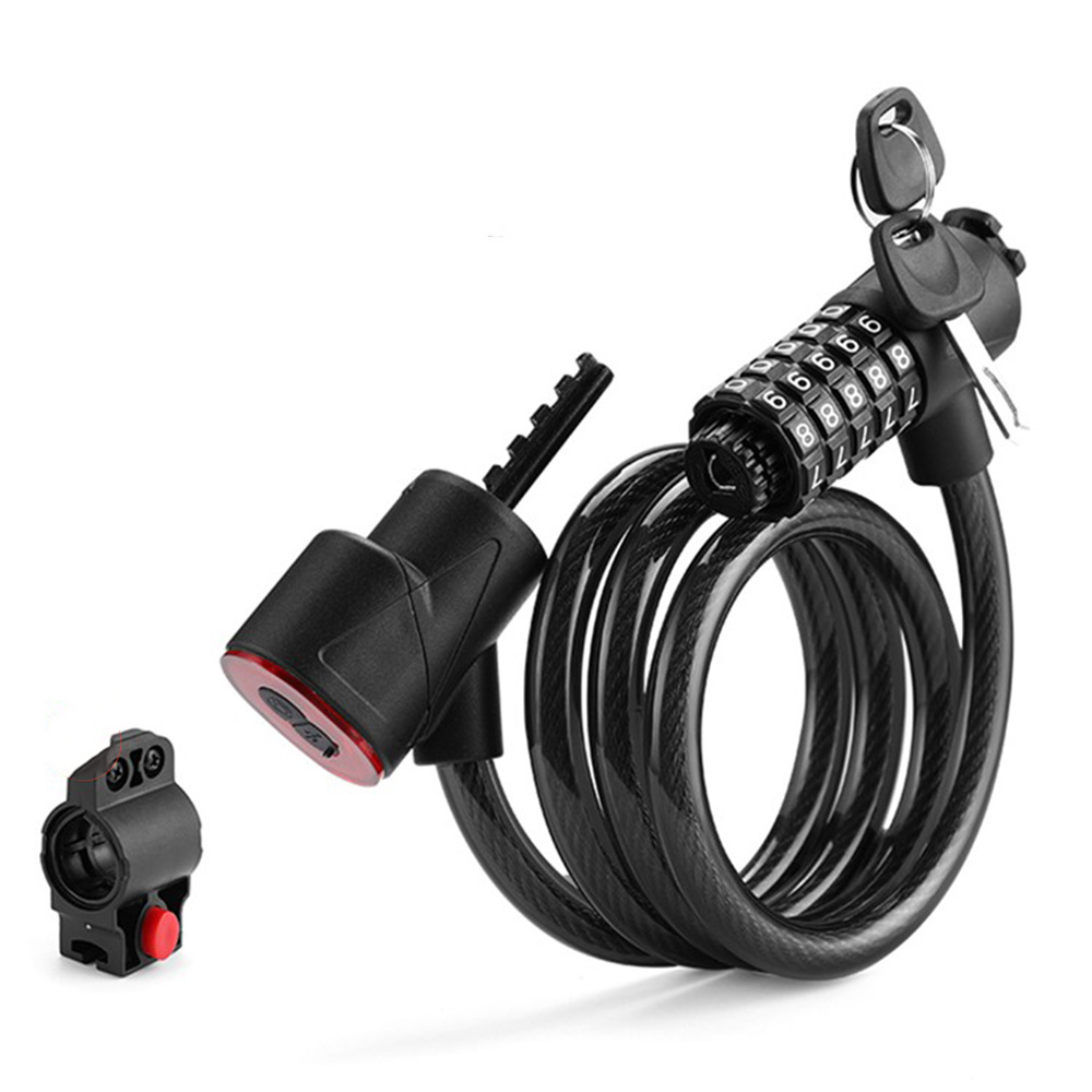 2in1 Fahrrad Schloss USB Velo Rücklicht 5-Stelliges Code Zahlenschloss   Halterung - Schwarz