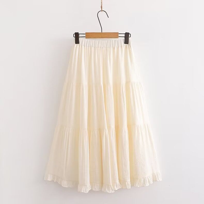 PANDAGO - Midi-A-lijn rok met hoge taille en ruches