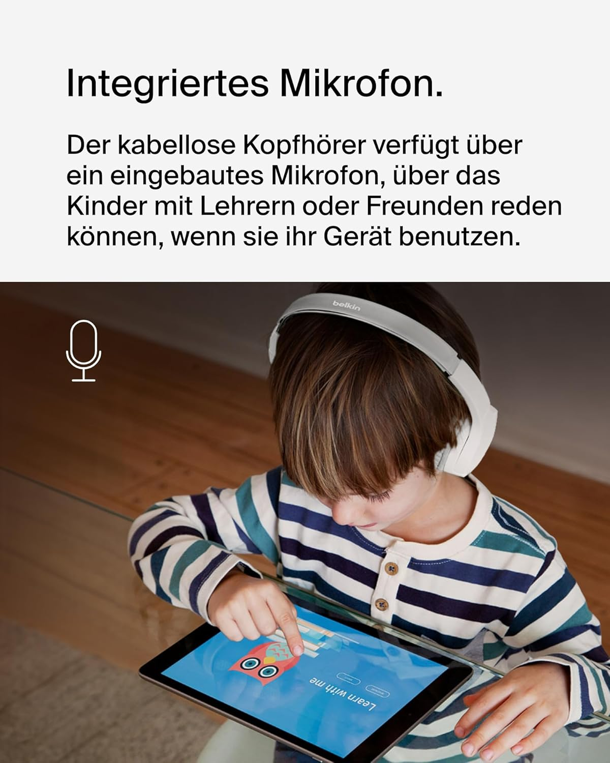 SoundForm Mini Wireless Bluetooth On-Ear Kinder Kopfhörer mit Mikrofon   85dB Lautstärke-Begrenzung (AUD002BTWTV3) - Weiss