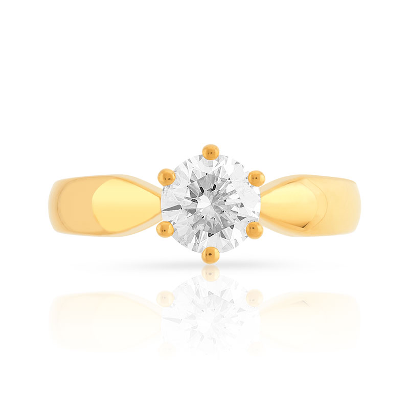 Bague solitaire or 750 jaune dia 80/100e ct H/SI