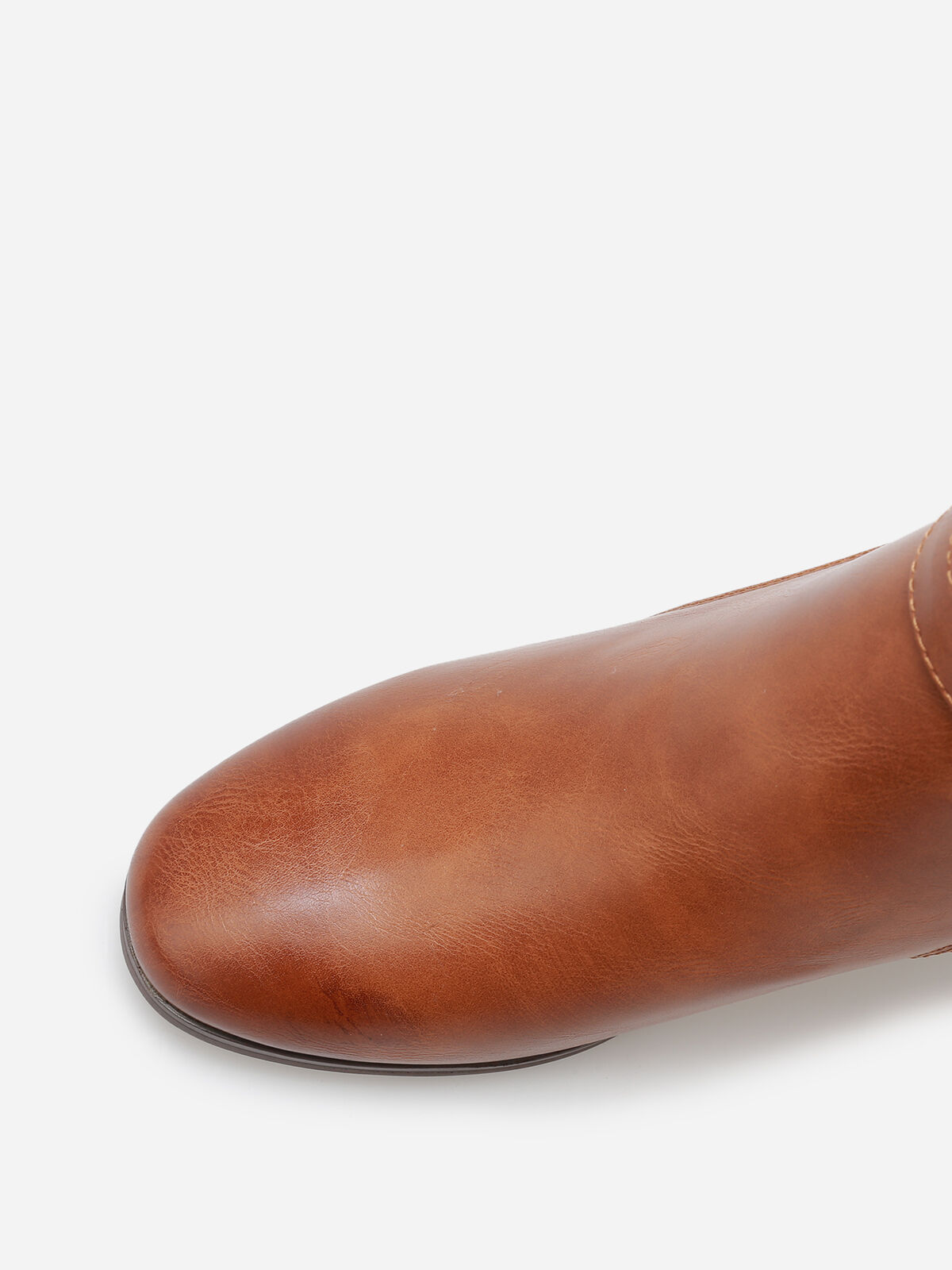 Bottines bi-matière avec boucle dorée- Camel