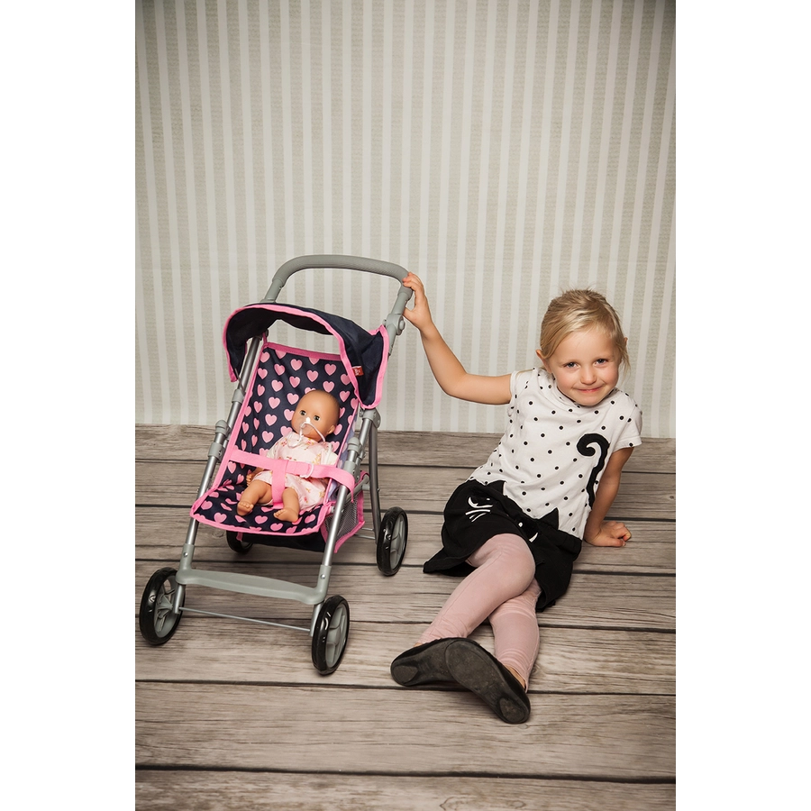 knorr toys® Puppenbuggy Liba - Pink Hearts blau
