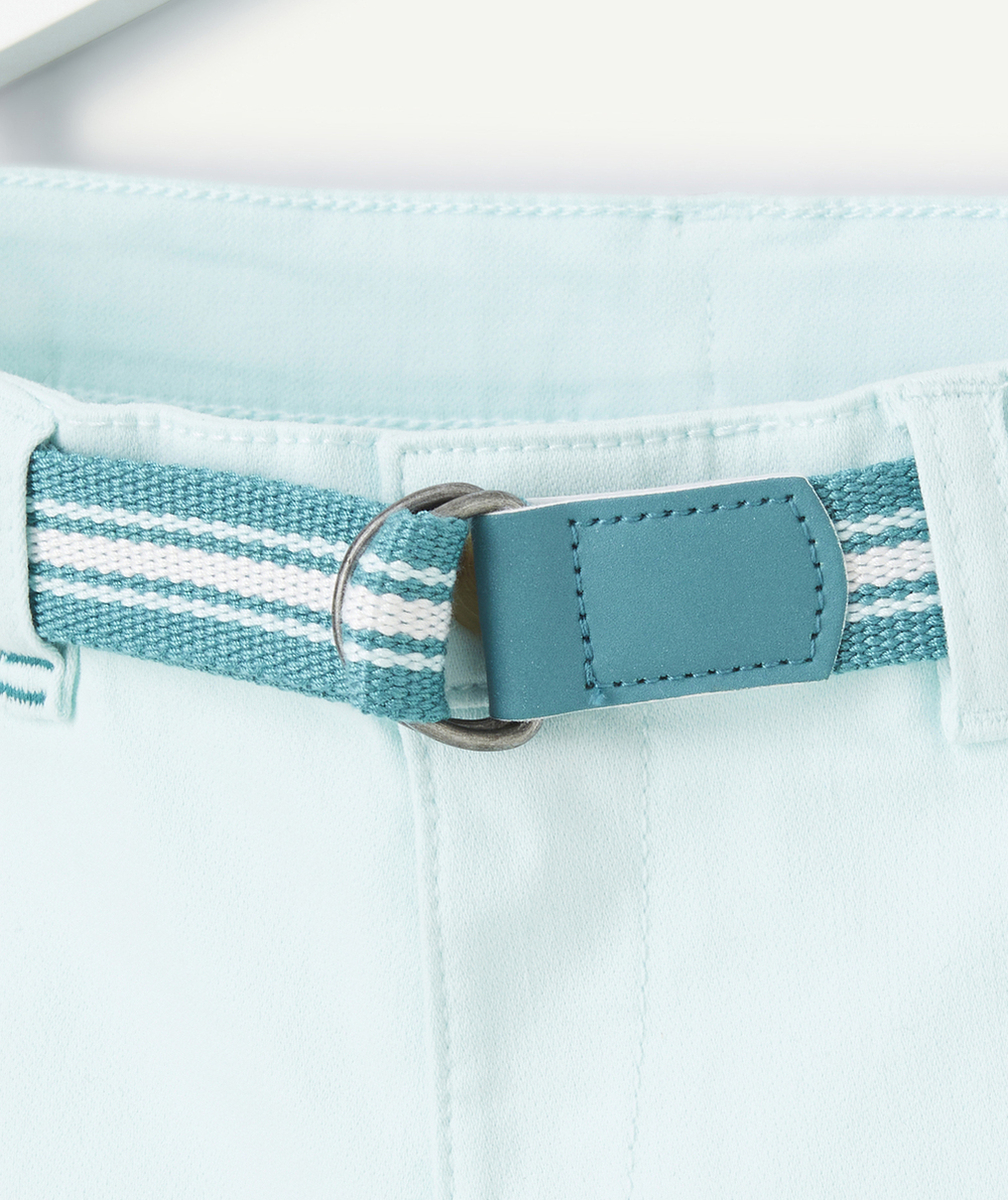 BERMUDA GARÇON BLEU MENTHE AVEC CEINTURE BLEU CANARD