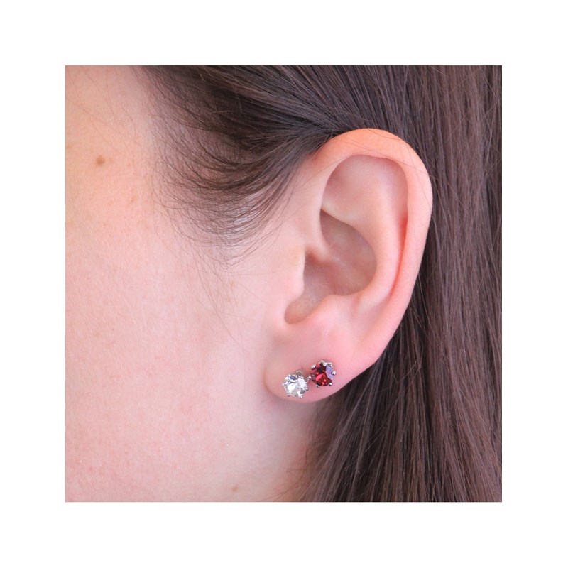 Boucles d'oreilles Birth Stone Janvier - Argenté et Rouge