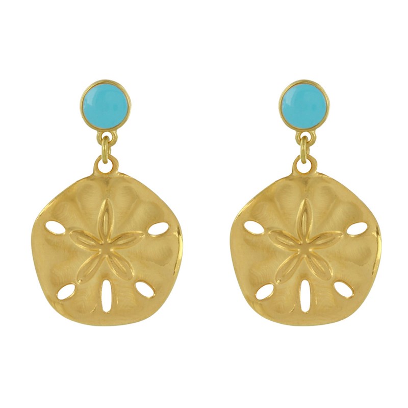 Boucles d'Oreilles Laiton Doré Rond Coloré et Dollar des Sables
