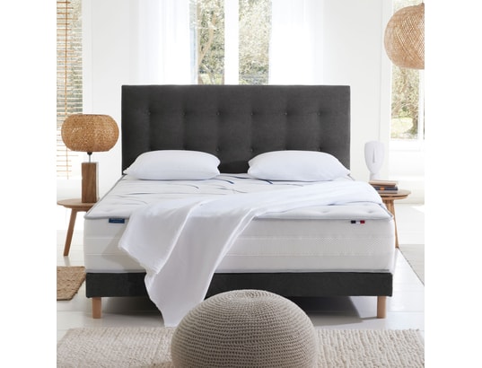 SOURCE DE REVES - Sommier 140 x 200 Sommier tapissier anthracite chenille bouclettes 140x200