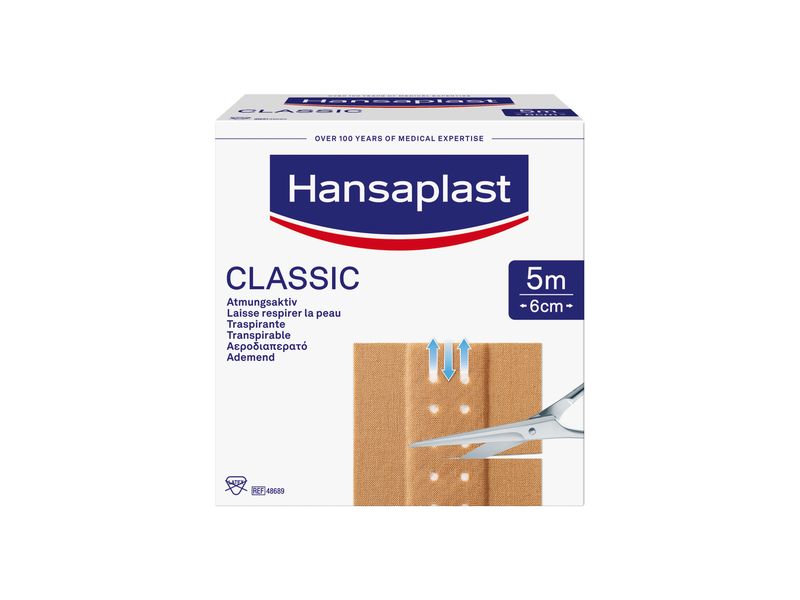 Hansaplast Wundpflaster Classic 5 m x 6 cm 1 Stück Atmungsaktives Pflaster zum Zuschneiden