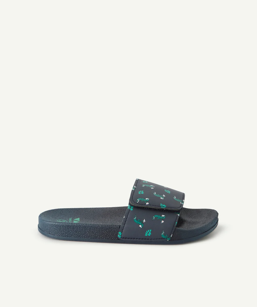 claquettes garçon bleu marine avec imprimé crocodiles