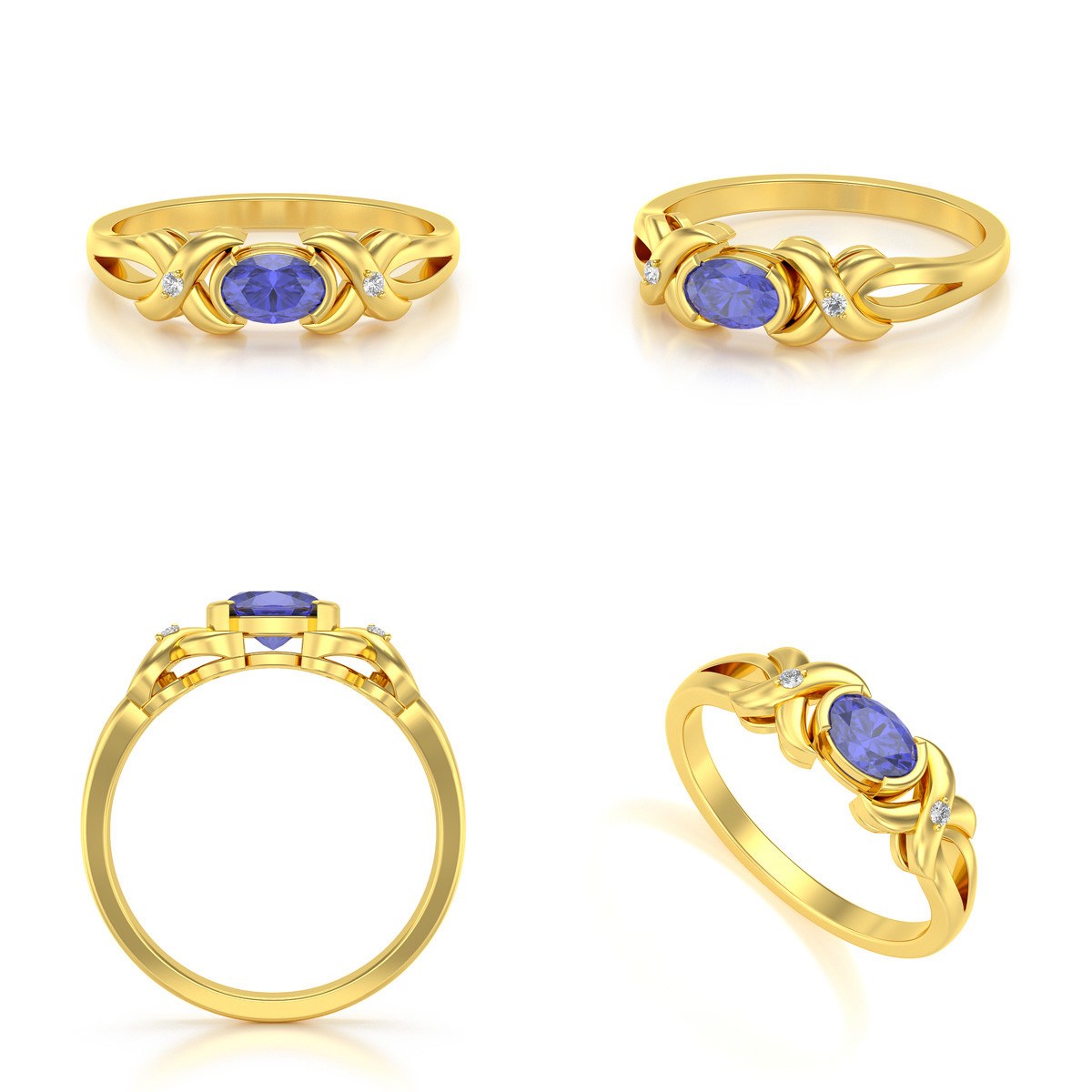 Bague ADEN Or 585 Jaune Tanzanite et diamants 1.966grs