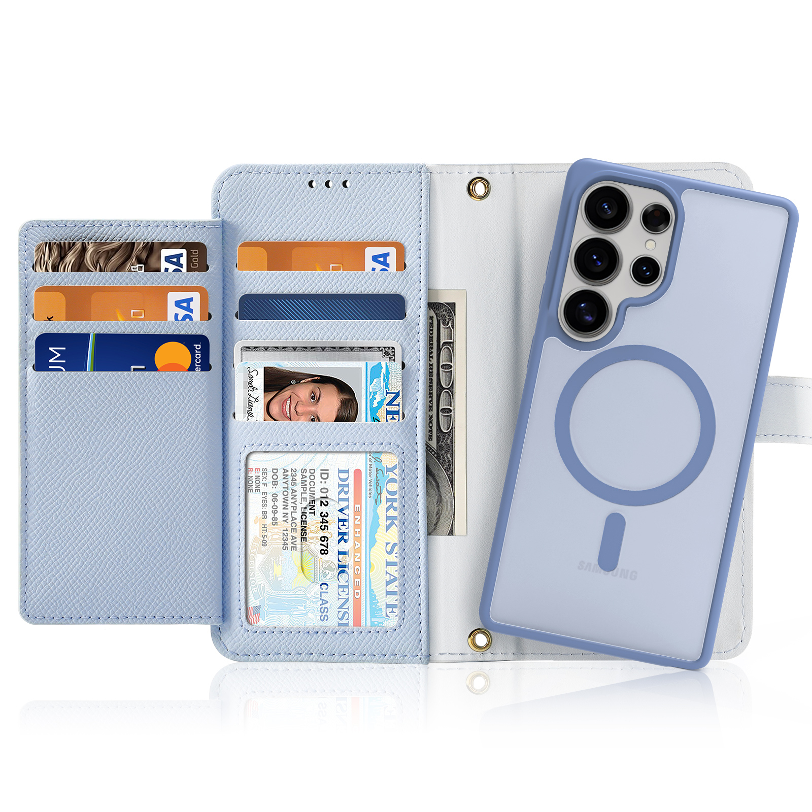 Samsung Galaxy S25 Ultra Leder Tasche mit Kartenfächer   Münzfach   Magnetische Schutzhülle - Blau