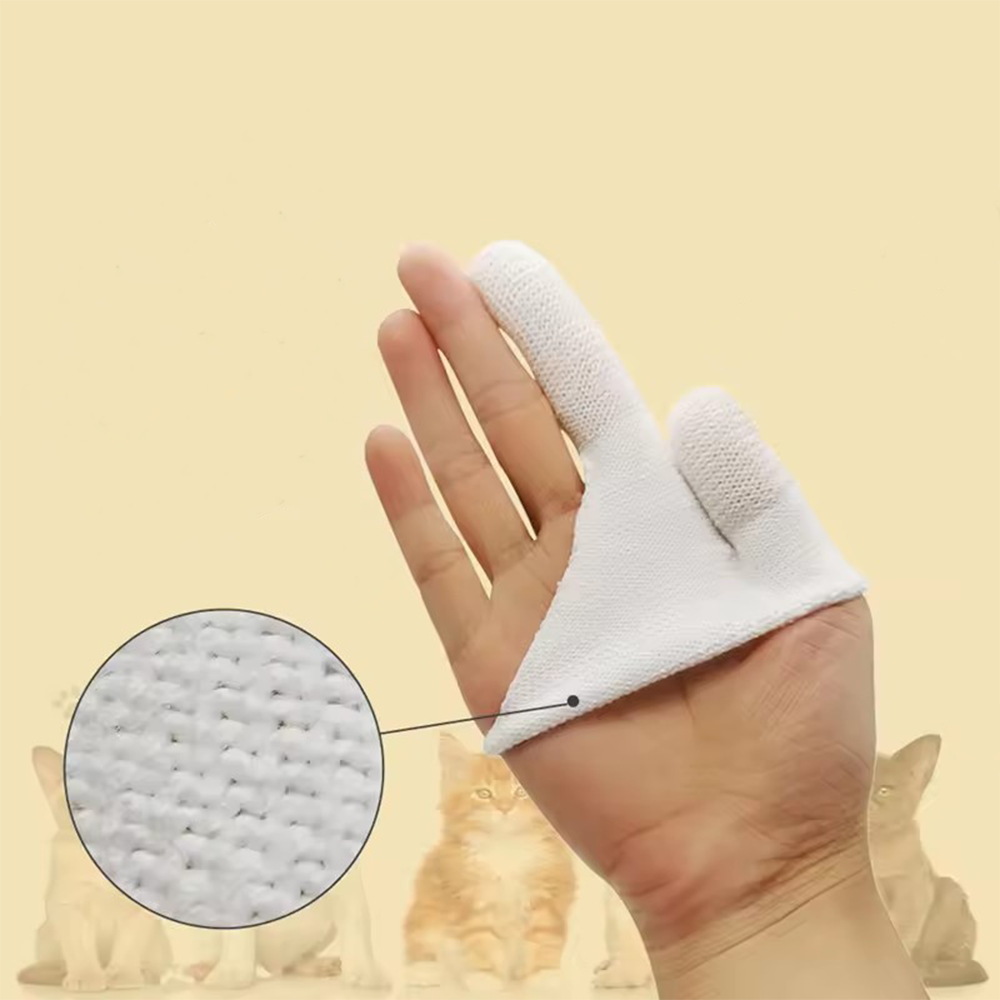(12x7cm) Baumwoll Finger Zahnbürste Haustier Zahnpflege Handschuh für Hunde / Katzen - Weiss