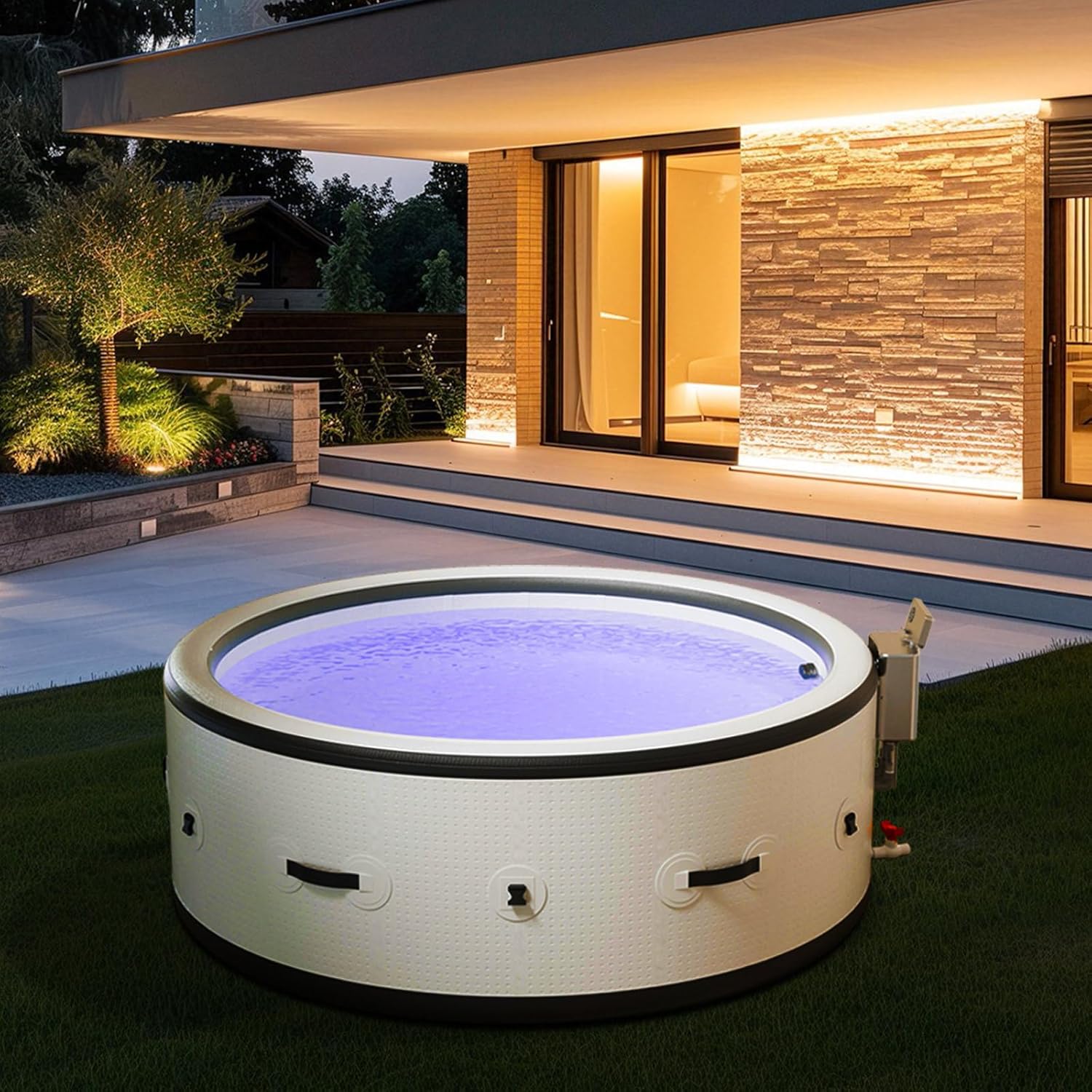 Aufblasbarer Badewannen mit Sprudelfunktion, PureSpa Pool Massage-Hottub, beruhigenden Luftdüsen, integriertem Schnellfüllsystem, LED-Lichtern (weiß, 206 x 206 x 71cm)