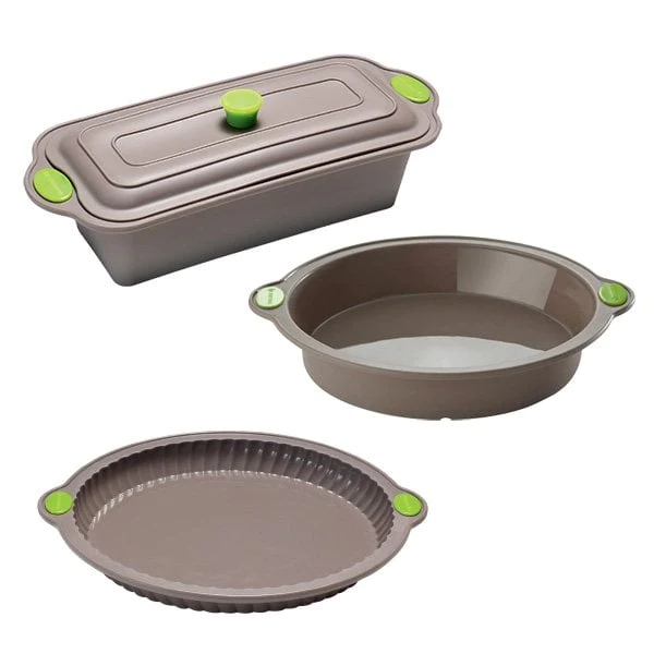 Lot de 3 moules Rigiflex : moule à tarte cannelé, moule terrine et mou