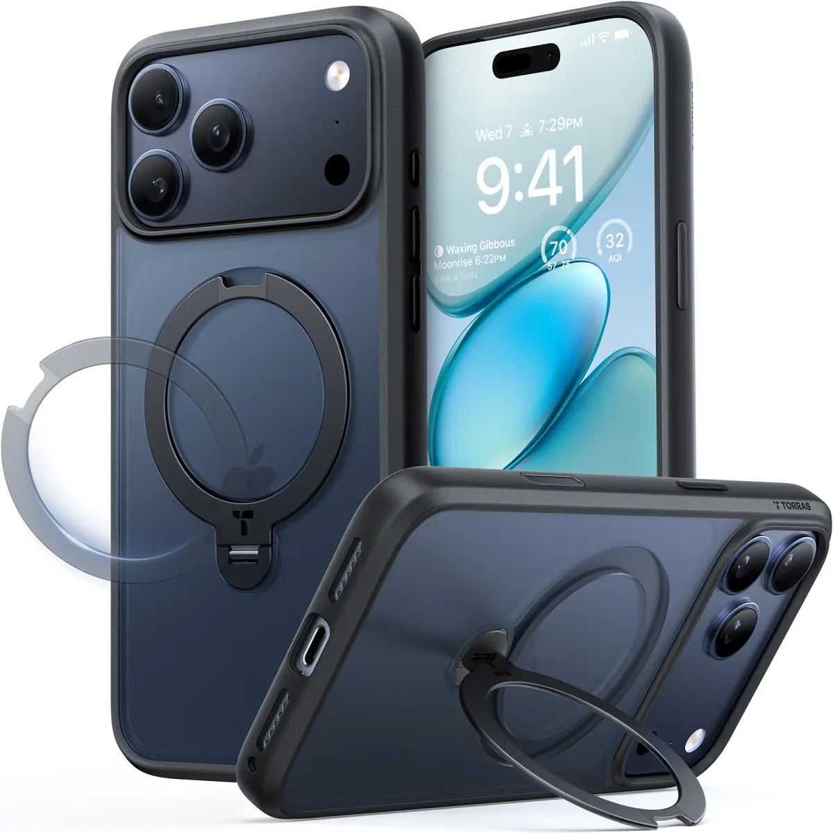 iPhone 17 Pro Ostand 360° Spin MagSafe Hybrid Hardcase Hülle Ring Stand   Kickstand - Schwarz