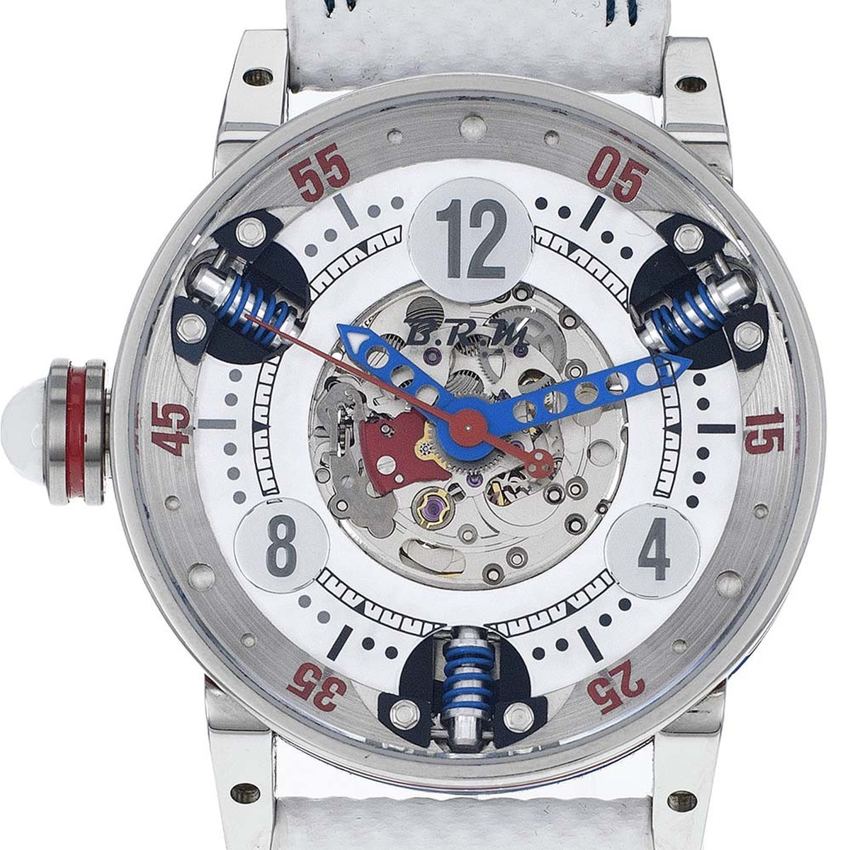Montre d'occasion BRM GF7-38 homme automatique acier bracelet cuir blanc