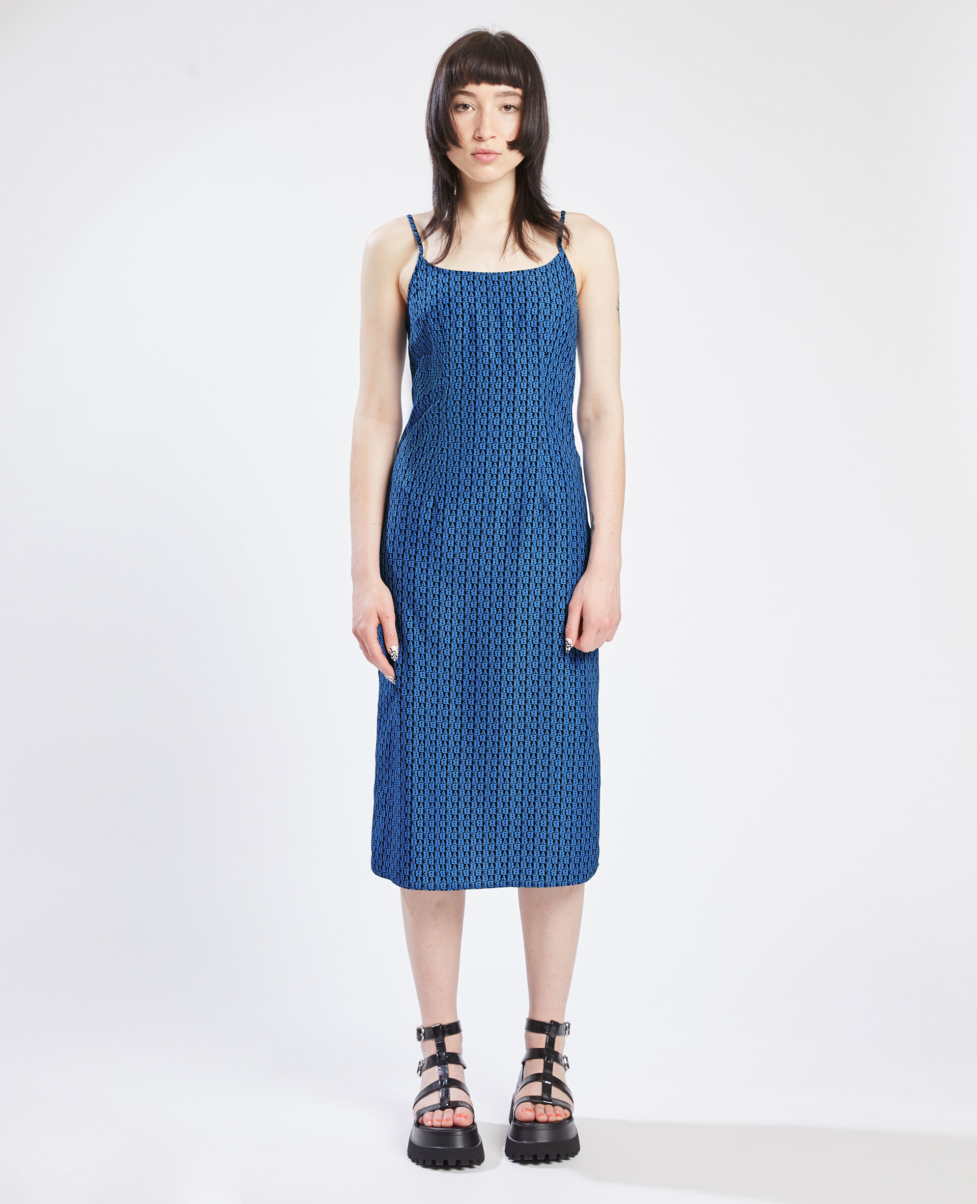 Robe chemise maille transparente - Bleu