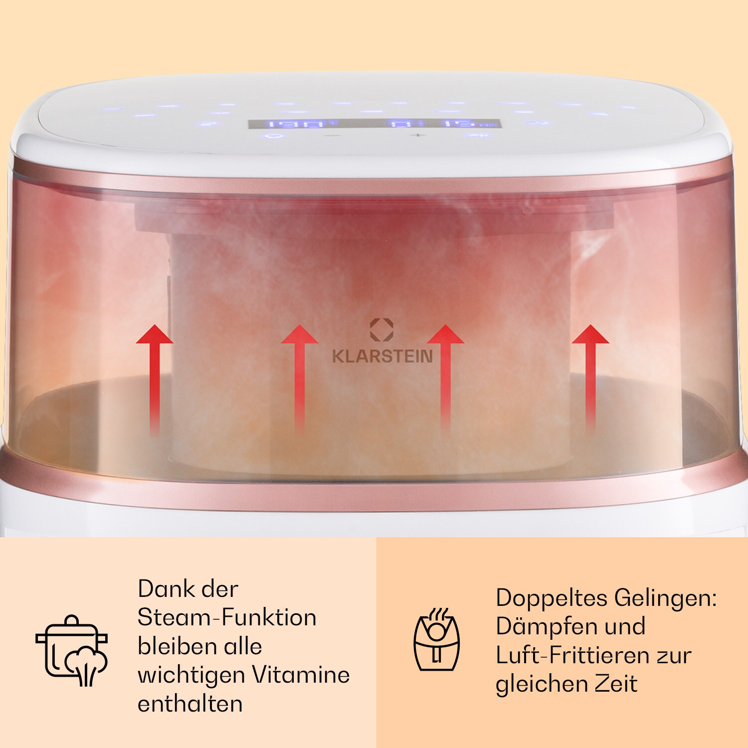 Air Bloom Heißluftfritteuse Dampffunktion 1500W 7,5 Liter 16 Programme
