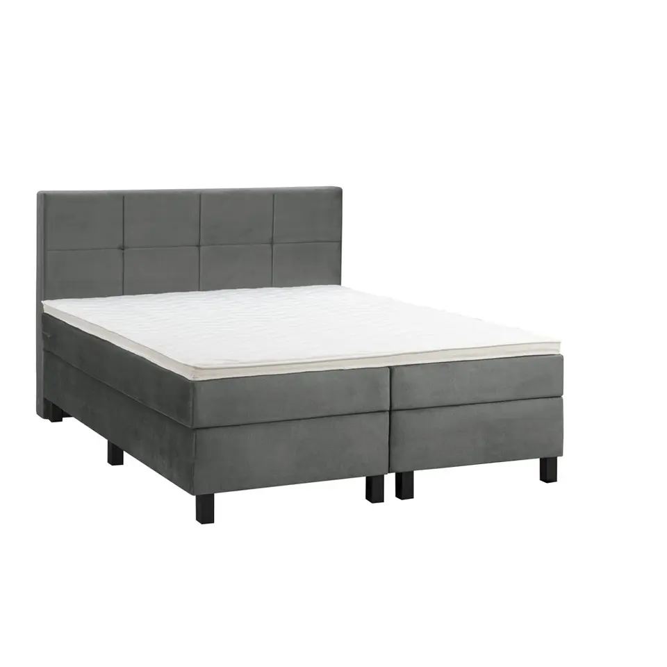 Boxspring Liv geblokt - grijs - 180x200 cm - vierkante poot