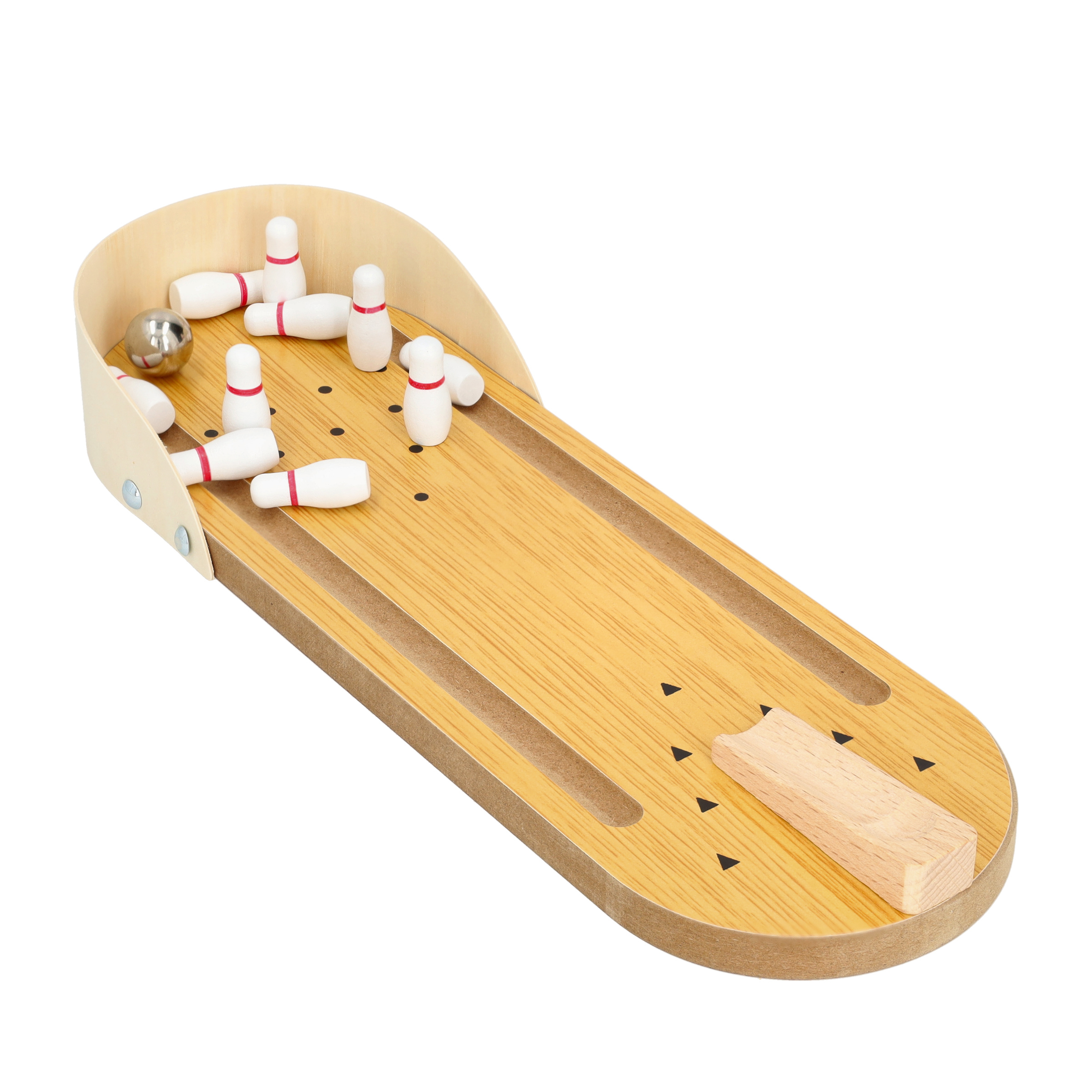 (30x10cm) Mini Holz Tisch Bowling Spiel Kegel Spielzeug inkl. Kugel / Pins - Braun
