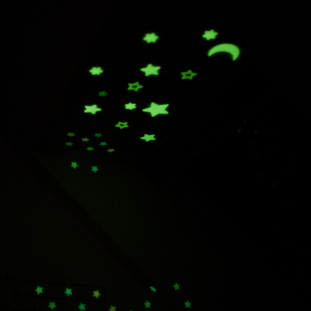 (100er Set) Leuchtende Wandsticker Fluoreszierende Sterne Glow in the Dark Sternenhimmel Wand Deko für Kinderzimmer - Blau