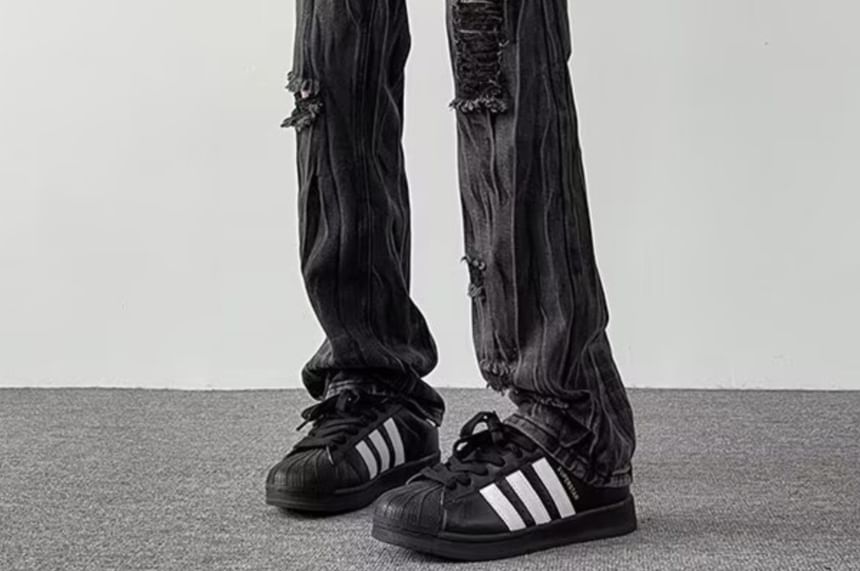 Ateso - Mid Rise Distressed Washed Straight Leg Jeans