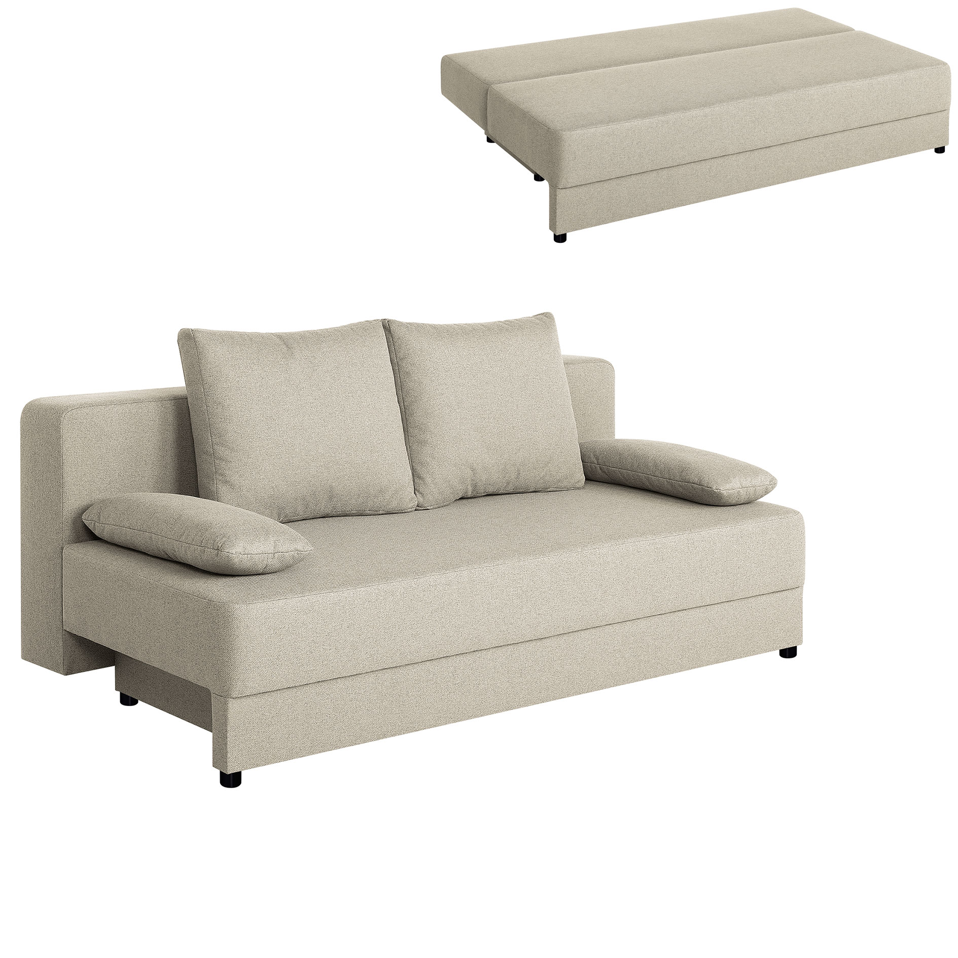 Schlafsofa - beige - mit Staukasten und Liegefunktion - Dauerschläfer